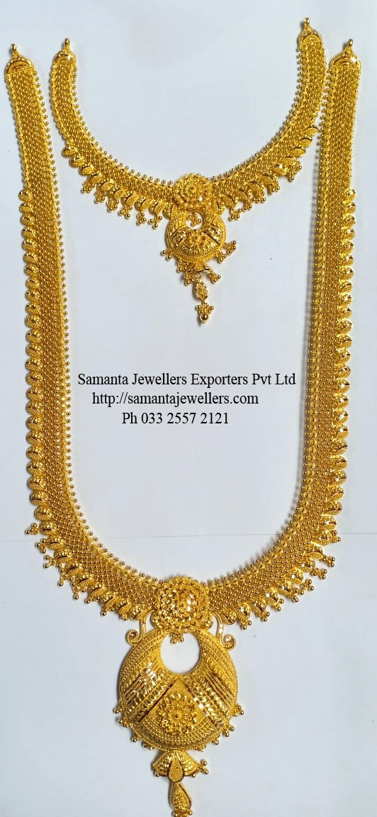 Latest Gold Ranihaar Long Necklace Designs , gold Jewelery manufacturer kolkata Samanta Jewellers, Bridal Gold Longset Uset Haram Guluband Uset design