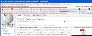 Showing (circled in red) multi-row tabs in Avant Browser, here located at the top of the viewing window. Click for a larger image.