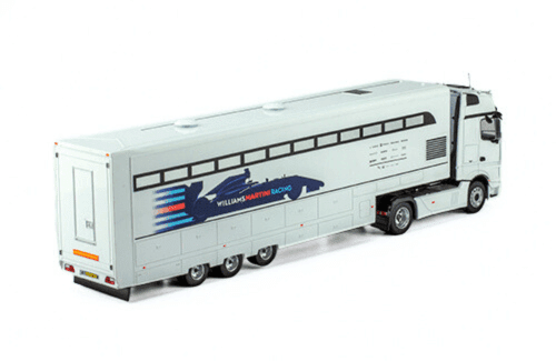 test racing car transporters 1:43 centauria, mercedes actros williams martini racing 1:43