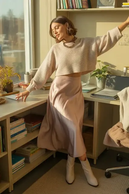 Cropped Sweater + High-Waisted Midi Skirt