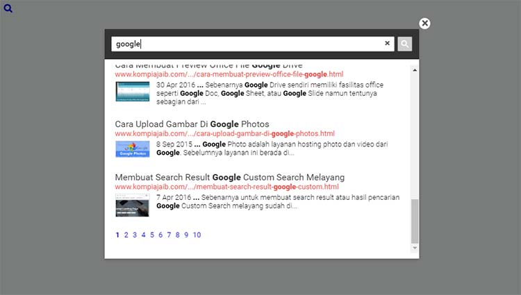 Membuat Popup Search Box Google Custom Search