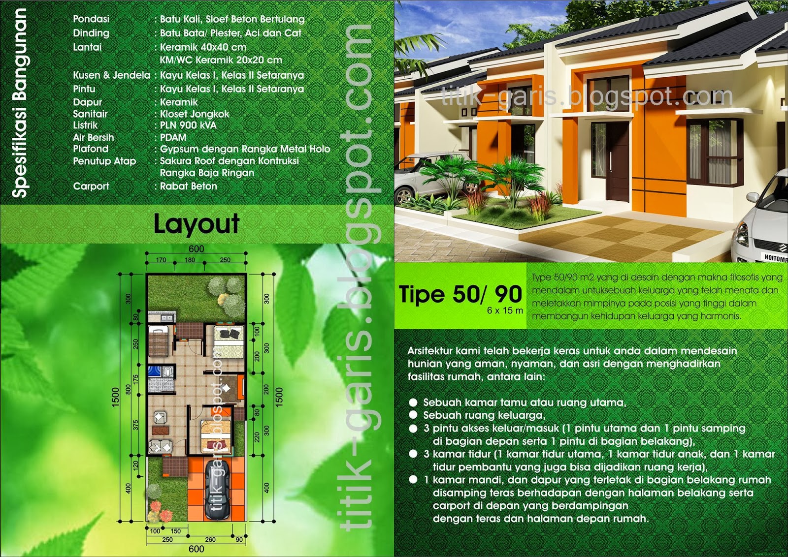 Desain Perumahan Tipe 50 m2 - Rumah Garis