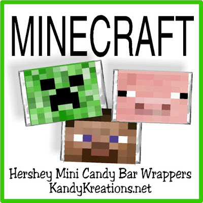 Minecraft Faces Mini Candy Bar Wrappers  Have fun with these candy bar wrapper printables perfect for your next Minecraft birthday party.  There's nothing like a little chocolate to help you play and have fun.