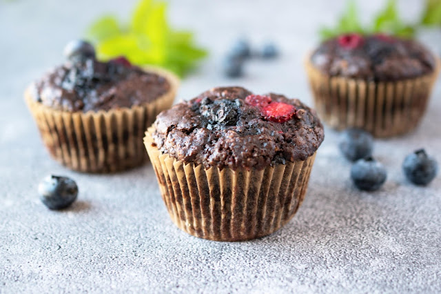 Double Chocolate Berry Muffins (Vegan) 