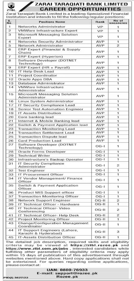 Zarai Taraqiati Bank Limited ZTBL Jobs 2023 Latest