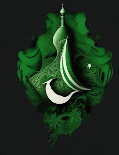 graphic design, Pakistan Independence Day, Unique, vector image, masterpiece,  Black Background,