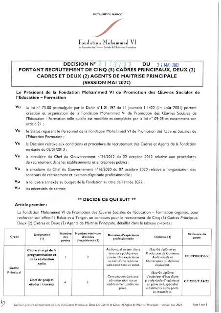 La Fondation Mohammed VI pour la Promotion de l'Education et de la Formation en Travail Social organise