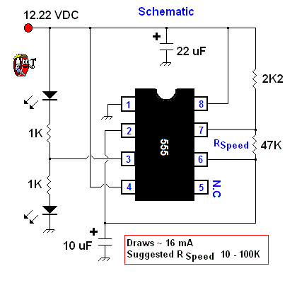 Astable 555 Timer Ic Flasher Circuit Diagram