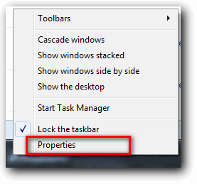 Taskbar Properties