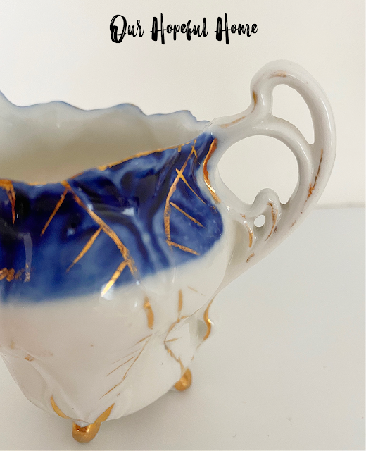 blue white gold delicate porcelain creamer