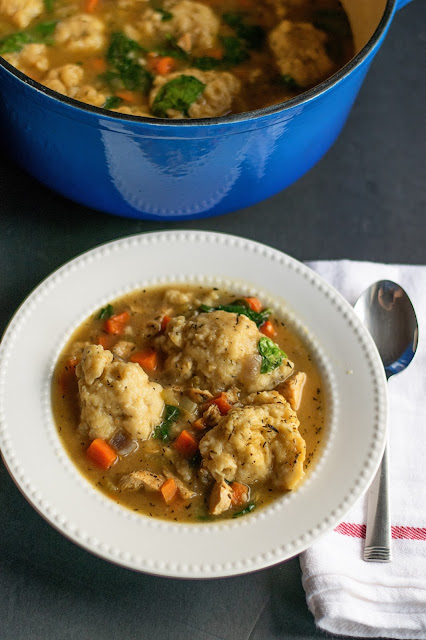 A finished bowl of Chicken and Drop Dumplings.