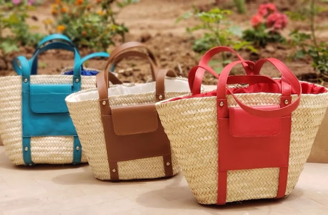 DOUBLE HANDLES BAG Leather - short and long - Straw basket Shopping bags beach shopping