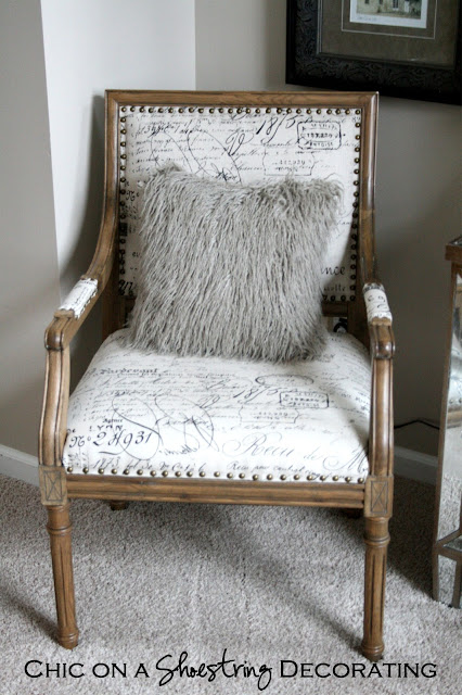 French script occasional chair at Chic on a Shoestring Decorating blog