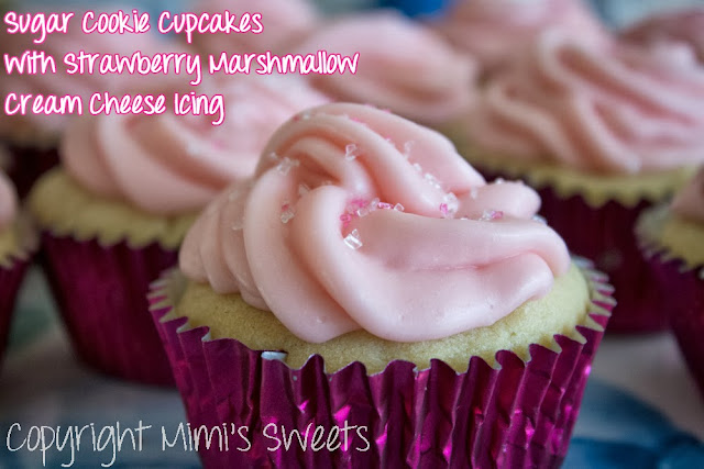 Sugar Cookie Cupcakes with Strawberry Marshmallow Cream Cheese Icing