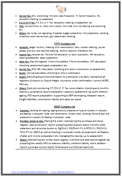 Com Resume Format for Experienced