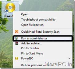 Run poweriso as administrator