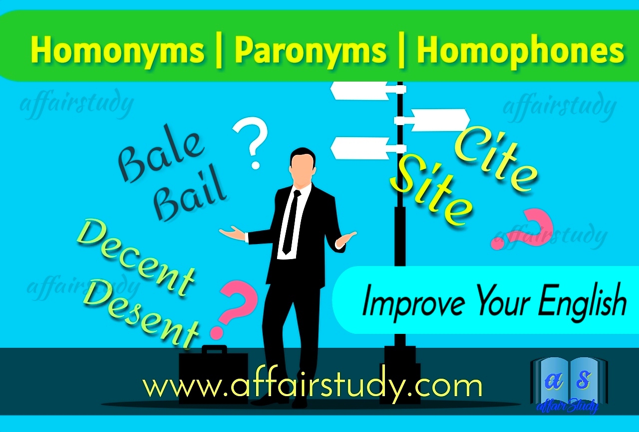 List of Homophones, Homonyms and Paronyms