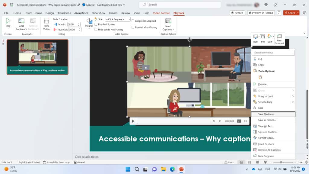 PowerPoint will soon let you save media with subtitles