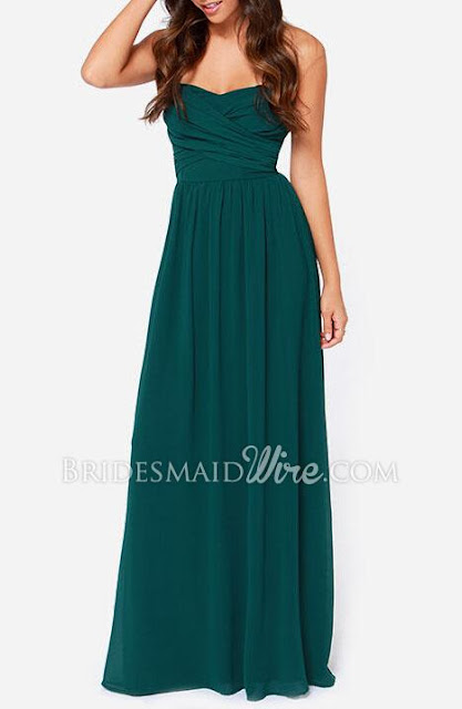 Green Strapless Sweetheart Long Chiffon Bridesmaid Dress