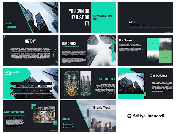 Free Download Template PowerPoint Modern Business Teal And Black
