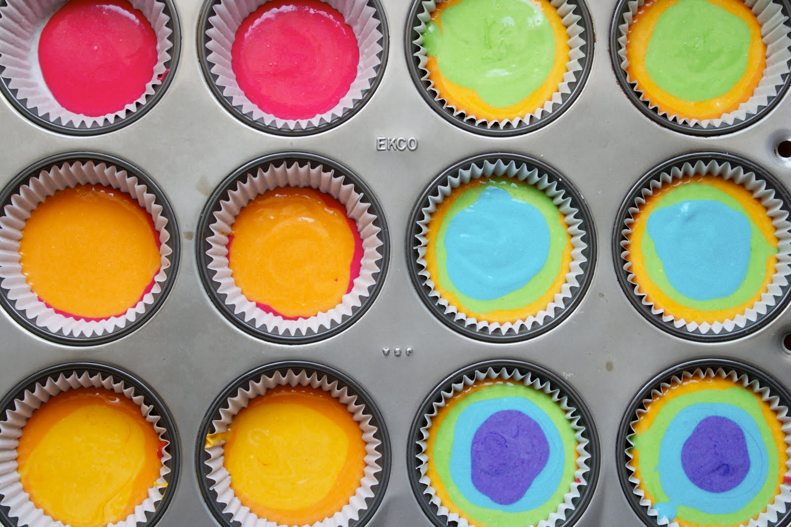 to  each add make food cupcakes  batter and for bowls equally how into gel  fluffy Divide dye/ rainbow