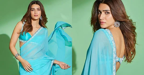 Kriti Sanon backless blue saree hot actress