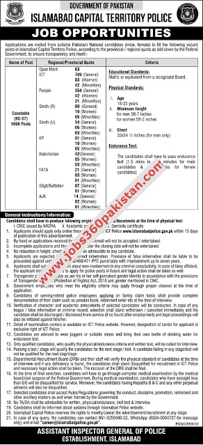 Constable Jobs in Islamabad Police October 2022 Apply Online Islamabad Capital Territory Latest