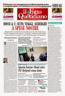 Il Fatto Quotidiano del 4 Aprile 2012 | ISSN 2037-089X | TRUE PDF | Quotidiano | Cronaca | Politica
Il quotidiano è edito dal 23 settembre 2009. L'uscita del giornale è stata preceduta da una lunga fase preparatoria iniziata il 28 maggio 2009 con l'annuncio del nuovo quotidiano dato sul blog voglioscendere.it da Marco Travaglio.
Il nome della testata è stato scelto in memoria del giornalista Enzo Biagi, conduttore del programma televisivo Il Fatto, mentre il logo del bambino con il megafono si ispira al quotidiano La Voce, in omaggio al suo fondatore Indro Montanelli.
L'editore ha manifestato la volontà di rinunciare ai fondi del finanziamento pubblico per l'editoria e di sovvenzionarsi soltanto con i proventi della pubblicità e delle vendite, e di usufruire solo delle tariffe postali agevolate per i prodotti editoriali sino alla loro abrogazione nell'aprile 2010.