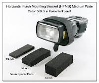 CP1104H: Horizontal Flash Mounting Bracket (HFMB) Medium Wide - Canon 580EX in Horizontal Format (3 Sizes of Foam Spacer Pads Shown)