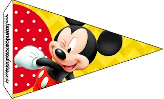 Mickey in Yellow, Zigzag and Red Background: Free Party Printables.