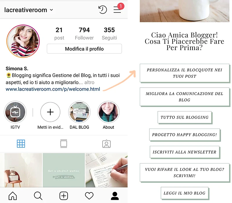 come inserire il link in bio di instagram direttamente sul tuo blog su Blogger