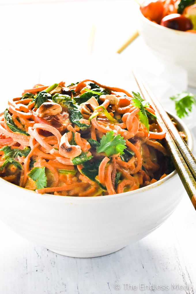 SWEET POTATO NOODLES WITH SRIRACHA CILANTRO CASHEW ‘CREAM’ SAUCE