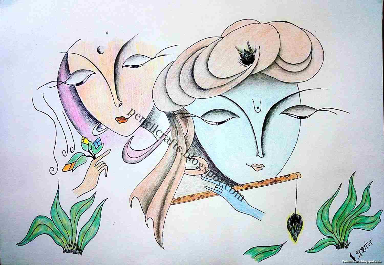 Easy and Simple Beautiful Pencil Drawings of Krishna