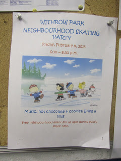 A sign announcing a skating party in Withrow Park in 2013