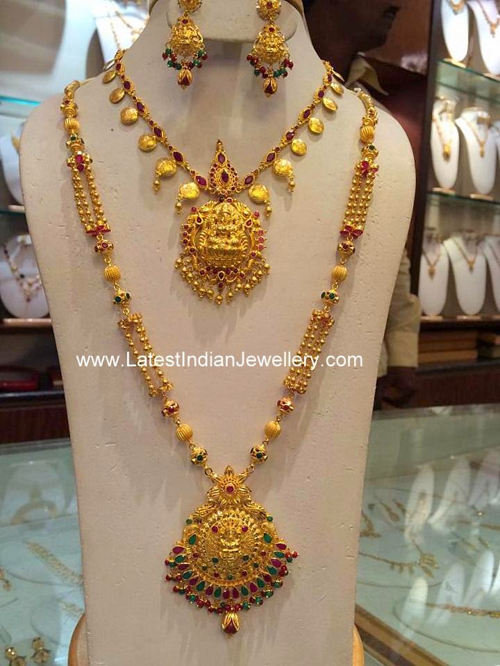 Temple Style Gold Necklace Haram Set - Latest Indian Jewellery Designs