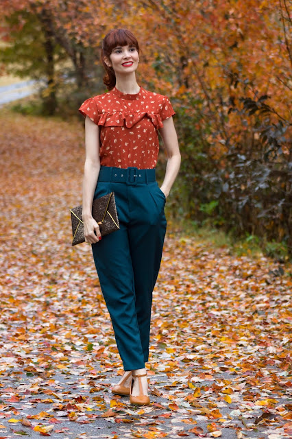 Teal Belted Tapered Trousers - Amber from FemmeLuxeFinery.co.uk