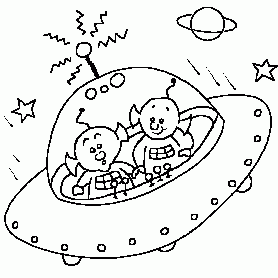 Coloring Page Outline Of A Cartoon Flying Saucer With Alien