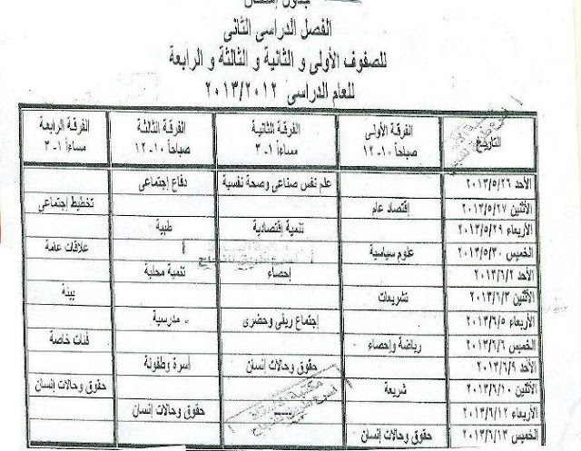 جداول امتحانات خدمة اجتماعية بنها الترم الثاني