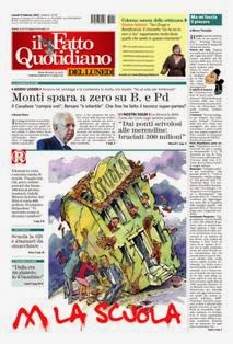 Il Fatto Quotidiano del 11 Febbraio 2013 | ISSN 2037-089X | TRUE PDF | Quotidiano | Cronaca | Politica
Il quotidiano è edito dal 23 settembre 2009. L'uscita del giornale è stata preceduta da una lunga fase preparatoria iniziata il 28 maggio 2009 con l'annuncio del nuovo quotidiano dato sul blog voglioscendere.it da Marco Travaglio.
Il nome della testata è stato scelto in memoria del giornalista Enzo Biagi, conduttore del programma televisivo Il Fatto, mentre il logo del bambino con il megafono si ispira al quotidiano La Voce, in omaggio al suo fondatore Indro Montanelli.
L'editore ha manifestato la volontà di rinunciare ai fondi del finanziamento pubblico per l'editoria e di sovvenzionarsi soltanto con i proventi della pubblicità e delle vendite, e di usufruire solo delle tariffe postali agevolate per i prodotti editoriali sino alla loro abrogazione nell'aprile 2010.