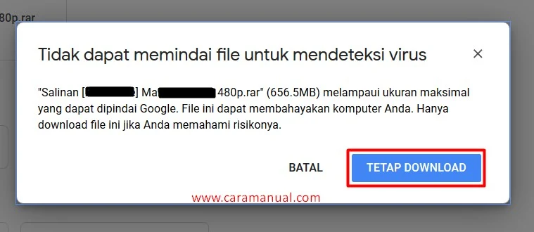 tidak dapat memindai file google drive