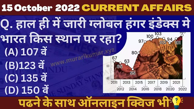16 October 2022 Current affairs in Hindi PDF || 16 अक्टूबर2022 करेंट अफेयर्स