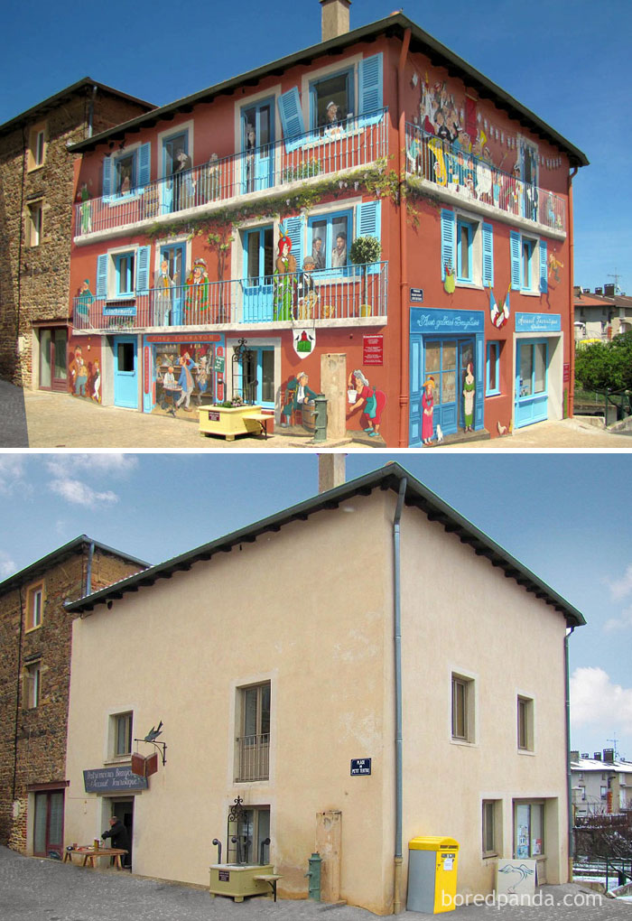 10+ Incredible Before & After Street Art Transformations That’ll Make You Say Wow - Clochemerle, Vaux En Beaujolais, France