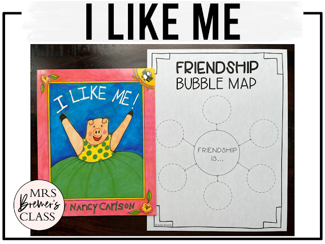 I Like Me book activities unit with literacy printables, reading companion worksheets, lesson ideas, and a craft for Kindergarten and First Grade