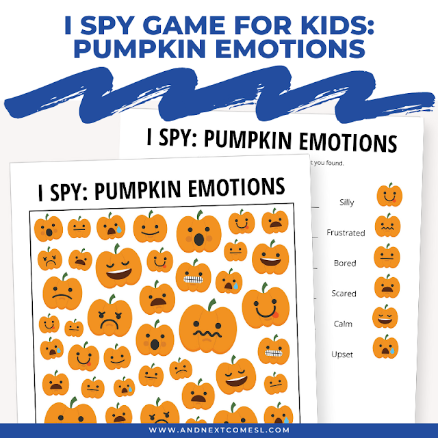 Printable pumpkin emotions I spy game for kids