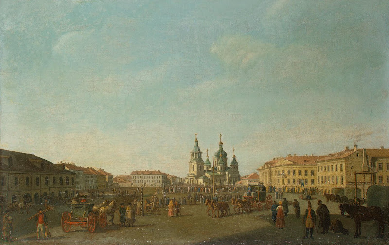 View of Sennaya Square in St Petersburg by Benjamin Paterssen - Cityscape, Landscape Paintings from Hermitage Museum