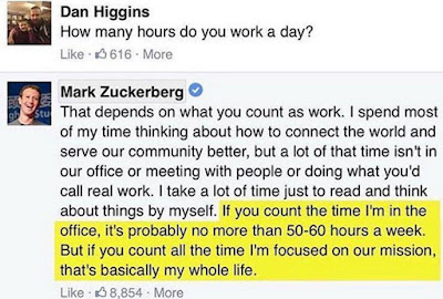 how many hours does mark zuckerberg really work at facebook