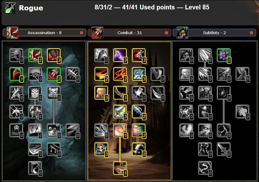 Wow of Warcraft Talents and Glyphs : DPS PVE COMBAT ROGUE TALENT BUILD
