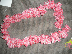 Ruffled Heart Wreath for Valentines Day-How to easily ruffle fabric using kite string