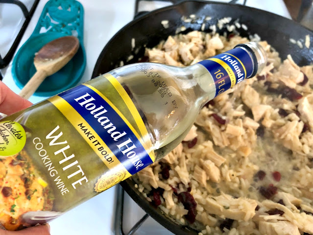 Creamy risotto comes together with fresh rosemary, leftover holiday turkey, sweet & tart cranberries, & flavorful cooking wine in this comforting Turkey & Cranberry Risotto.