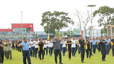 Danlantamal XI Olahraga bersama di Polres Merauke